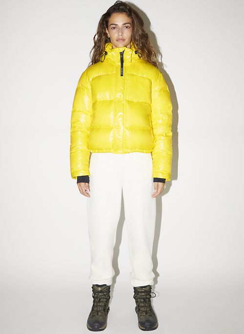 yellow long puffer coat