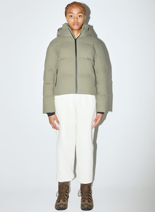 green long puffer coat