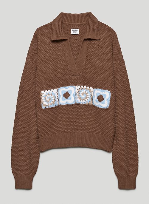 LOTTIE SWEATER - Knitted polo sweater with crochet detail