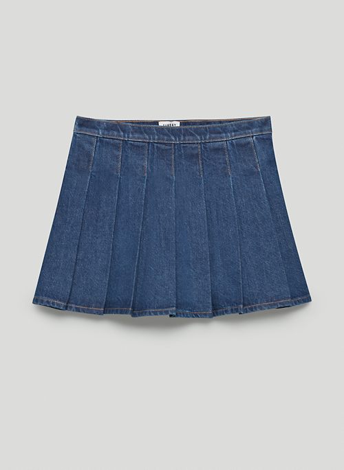 LENNON PLEATED SKIRT - Mid-rise, pleated denim mini skirt