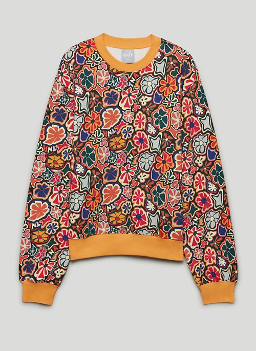 COZY FLEECE PERFECT CREW SWEATSHIRT - Floral, crew-neck pullover sweatshirt
