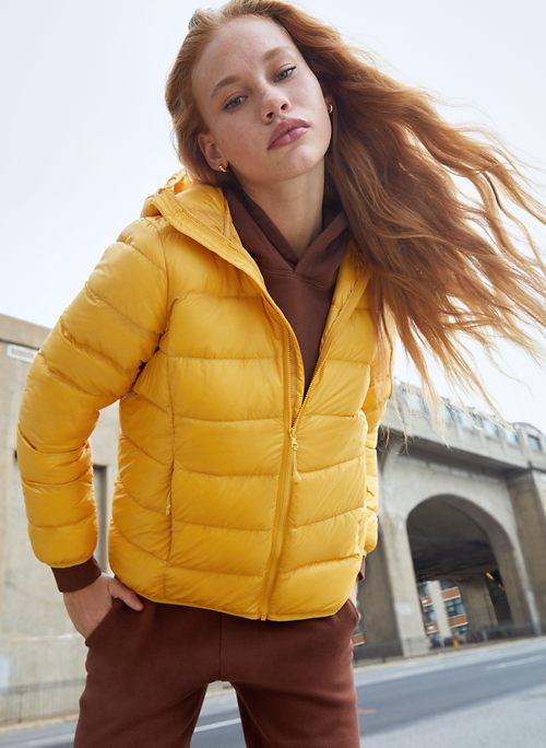mustard coloured puffer jacket