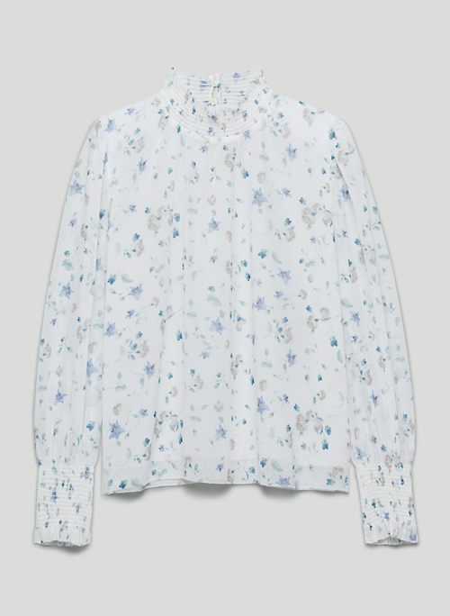 VALENCIA BLOUSE - Printed mock-neck, puff-sleeve blouse