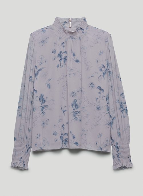 VALENCIA BLOUSE - Printed mock-neck, puff-sleeve blouse
