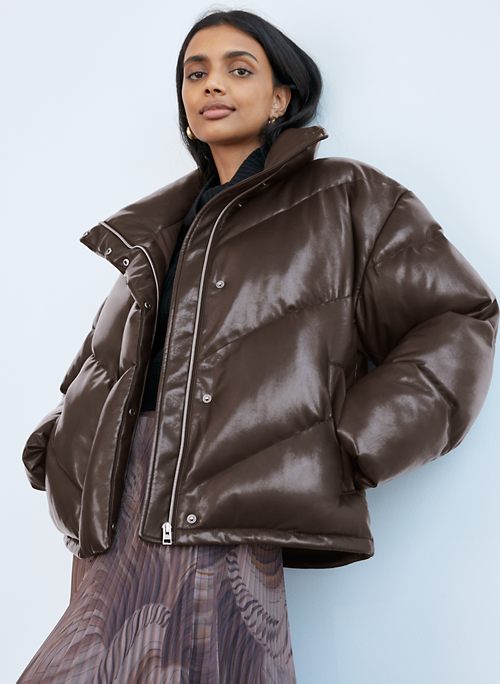 vegan leather puffer jacket