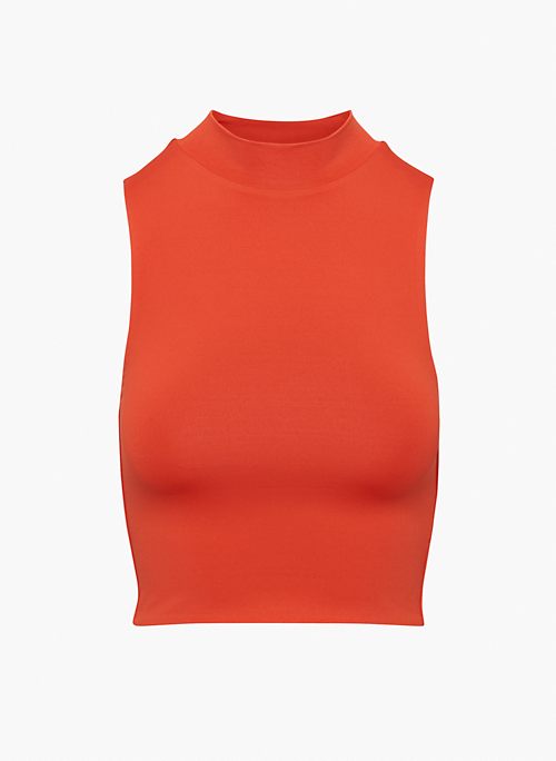 red sleeveless mock turtleneck