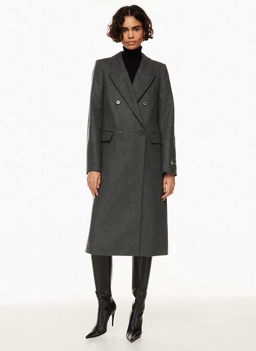 Belted Wool Coat Hooded Coat Double Breasted Grey Military 