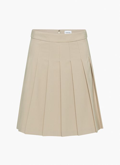 OLIVE KNEE PLEATED SKIRT - High-rise pleated knee-length skirt