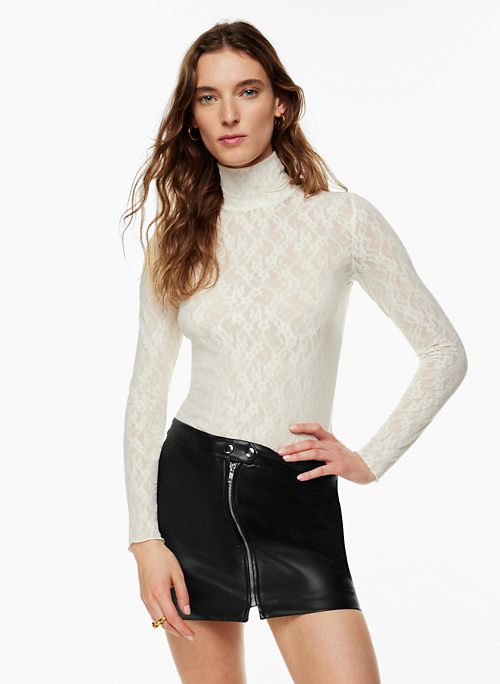 Sheer Long Sleeve Top Extra Long Sleeves Fitted Turtleneck 