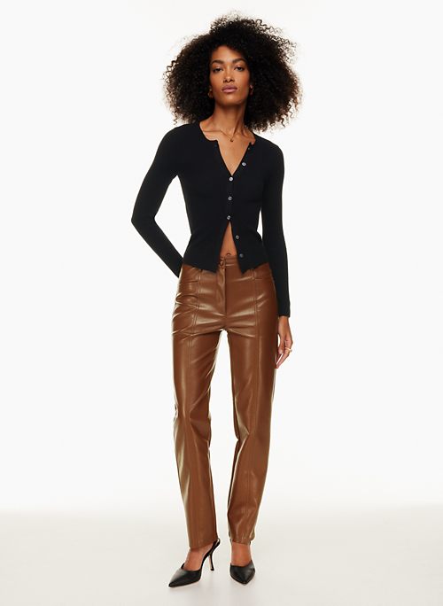 SBetro, Women's Faux Leather Zip Pants, Brown, Size S