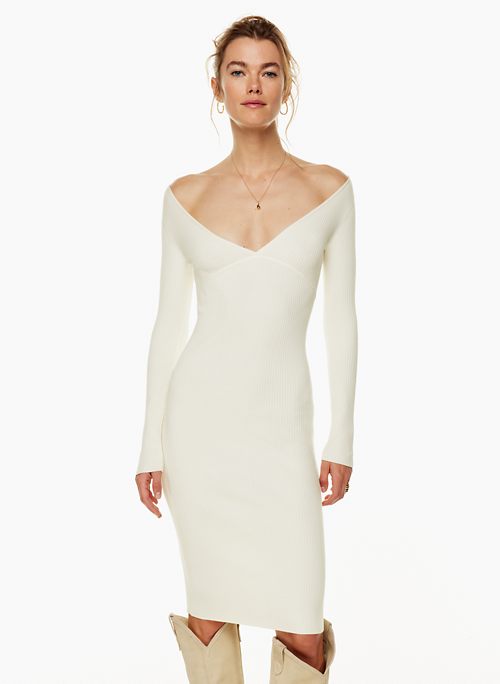 brown off shoulder midi dress English Factory Women's Textured Midi Dress