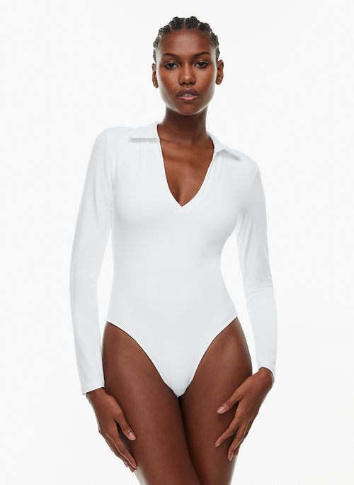 Lexa Glitter Flare Long Sleeve Bodysuit in White