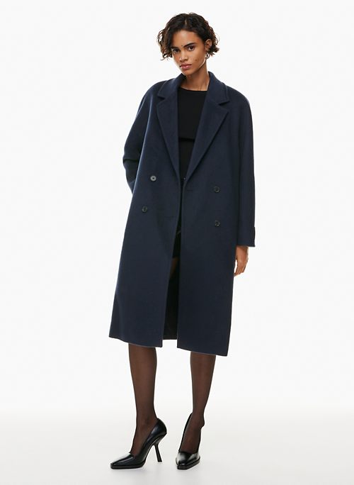 Navy Blue Winter Long Wool Coat Women, Fit and Flare Coat, Single