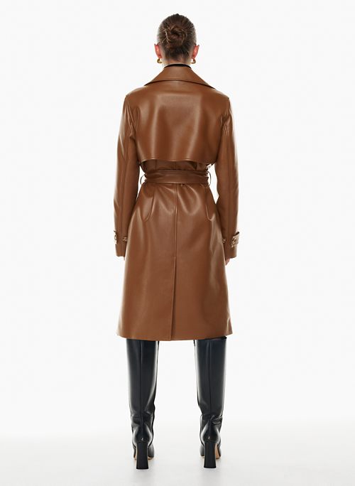 Womens Relaxed Fit Double Breasted Real Brown Leather Trench Coat