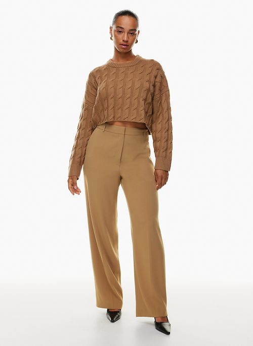 Buy Tanming Women's Thick Wool Blend Cropped Wide Leg Pant Trousers  (Medium, Brown) at