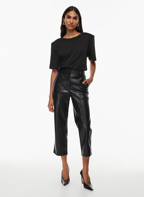 Faux Leather Fitted Pants, Black Leather Pants, Eco Leather Women Pants  With Ties, Mid Calf Pants With Pockets -  Canada