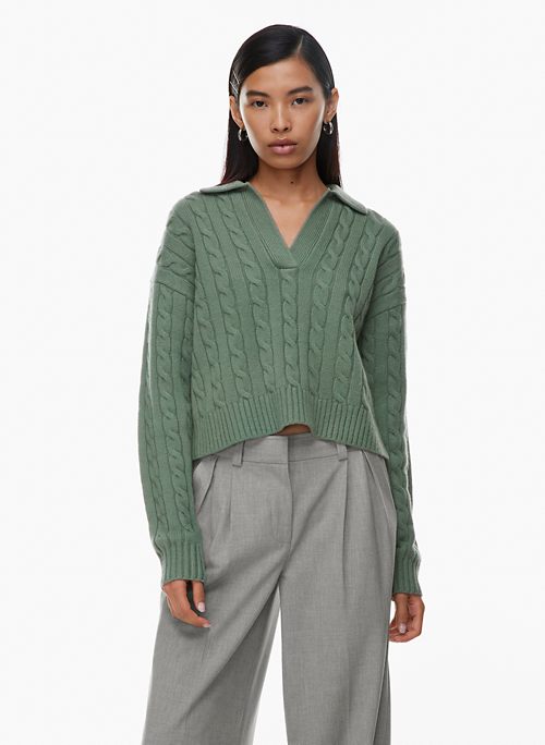 Fluffy V-Neck Sweater Apple Green KNIT000376 – NOMAD