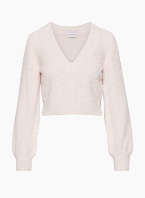Clarissa Cropped Fuzzy Knit Sweater - Pink / XS