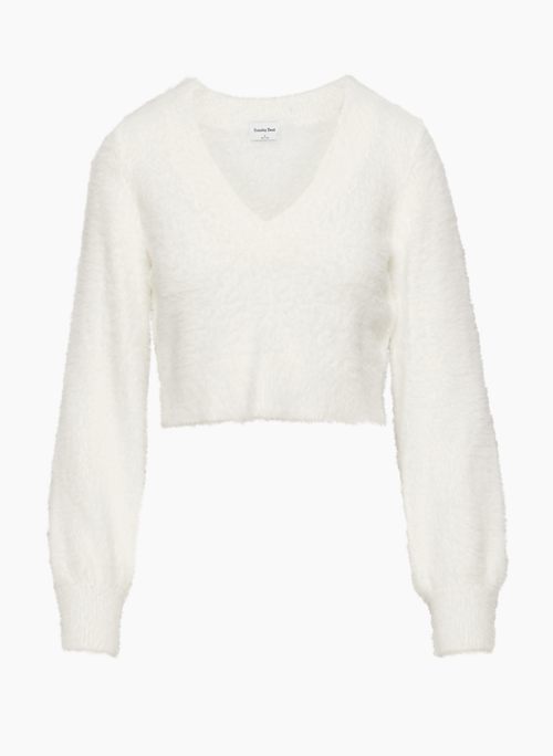 KITTEN V-NECK SWEATER - V-neck fuzzy knit sweater