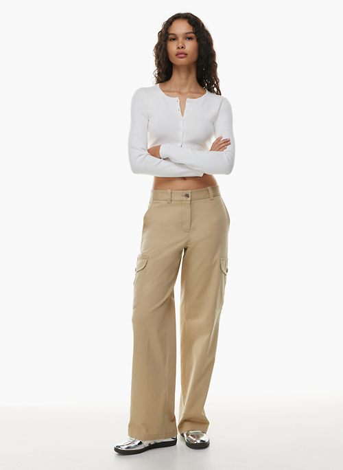 High-Waisted Textured-Twill Utility Ankle Pants for Women