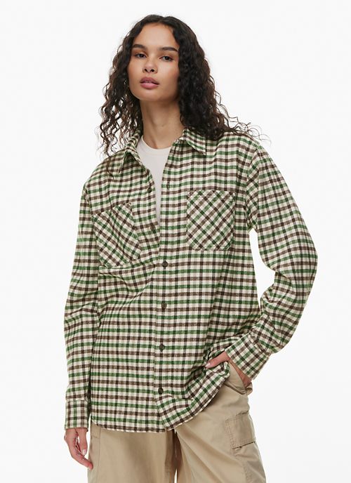 Collections Etc Plaid Flannel Button-Down Tunic and Knit Leggings - Comfy  Casual Outfit Set