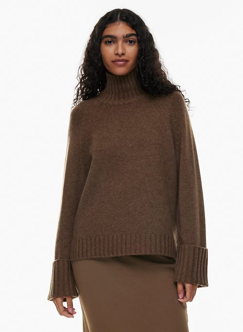 Lightweight Ribbed Mock Turtleneck for Women - Slim Fit - Brown, Size :  Small