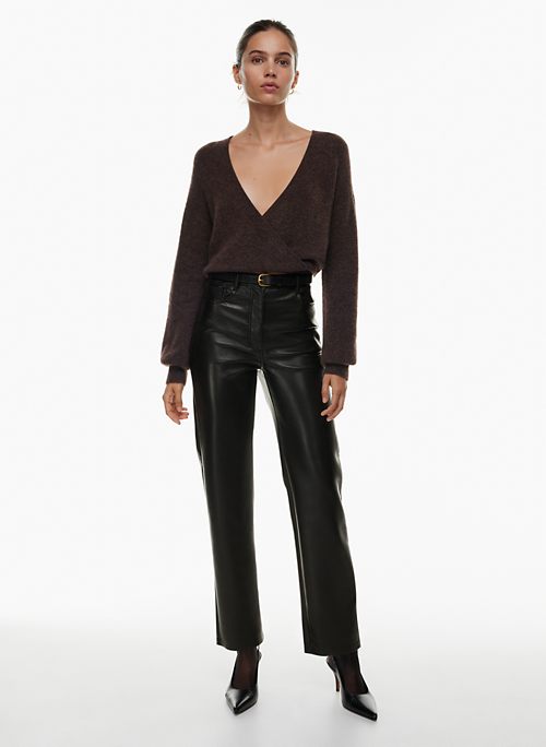 FAUX LEATHER TROUSERS WITH DRAWSTRINGS - Dark brown