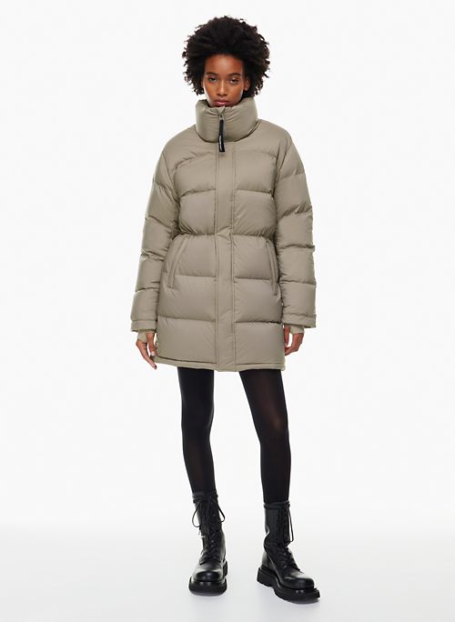 Long tan cheap puffer coat