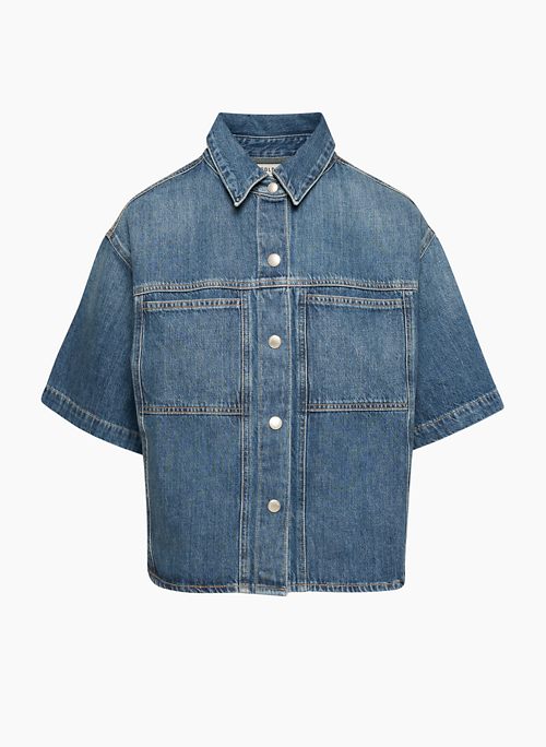 REED PANELED SHIRT - Shortsleeve oversized denim button-up shirt