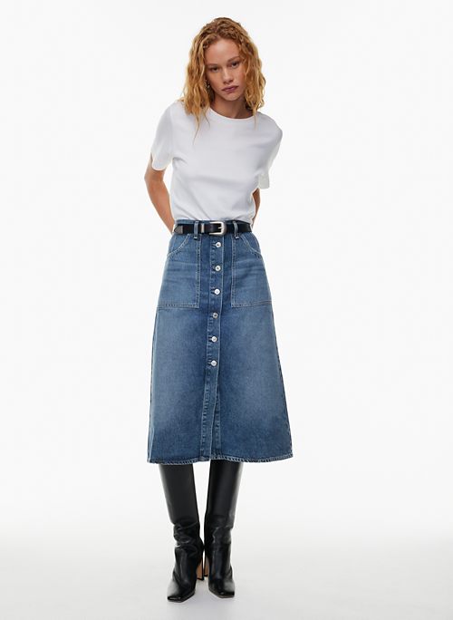  Drikio Womens Denim Skirt High Waist Midi Skirt Frayed