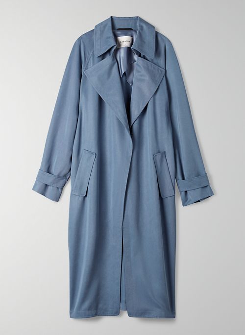 blue grey trench coat