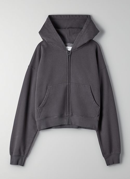 grey cropped zip up hoodie