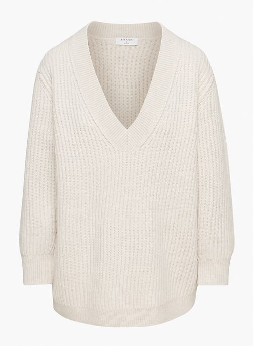 ROGER SWEATER - Long, V-neck merino wool sweater