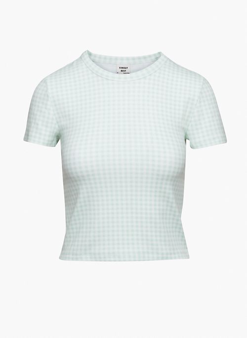 LITTLE RIBBED T-SHIRT - Crew-neck gingham t-shirt