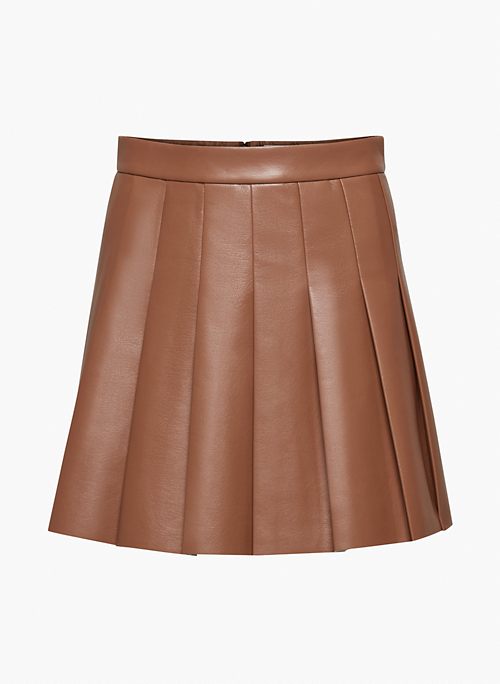 OLIVE MICRO PLEATED SKIRT - Pleated Vegan Leather micro skirt