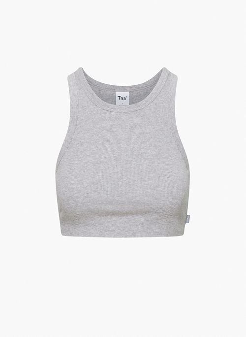 RIBBED CROPPED RACER TANK - Ribbed racerback tank top