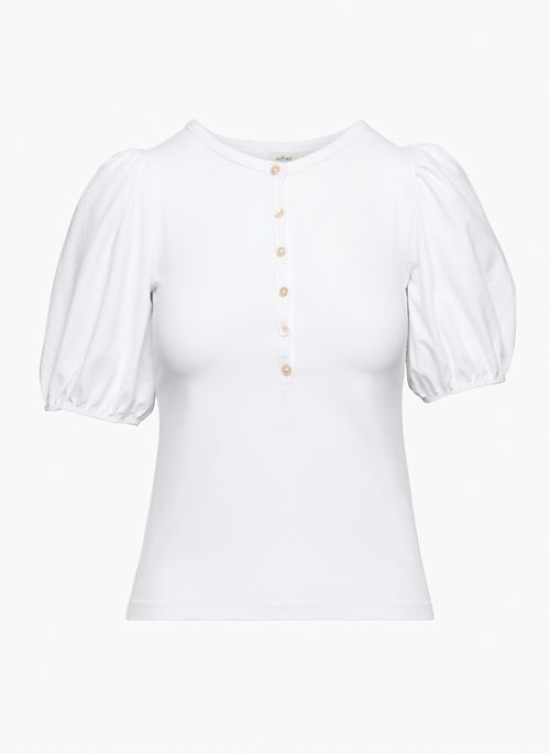 BILLOW TOP - Puff-sleeve henley blouse