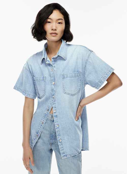 Short-Sleeve Oversized Jean Shirt for Women