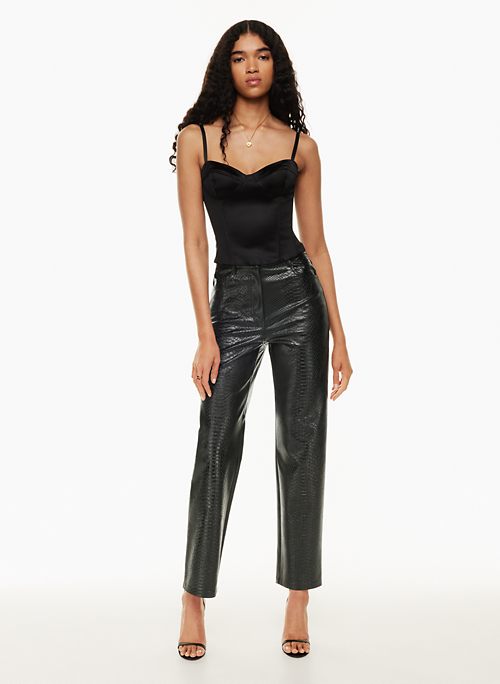 WOTWOY High Waisted Thicken Fleece Loose Leather Pants Women Autumn Winter  Straight Black Faux Leather Trousers Female New Color: 22085-Black, Size: S