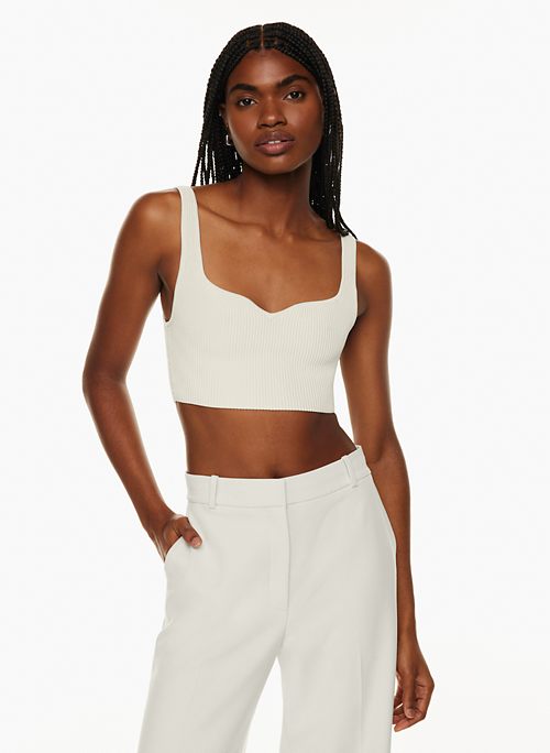 Top Notch White Ribbed Sleeveless Crop Top