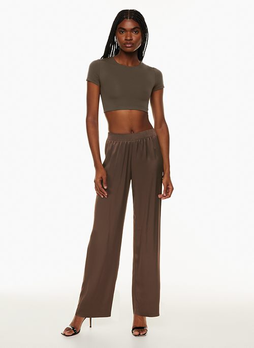 Tie Front Pants in size 10 (short length), Vin Gris and Sculpt Knit  Backless Halter Top in Fluent Taupe, size Small : r/Aritzia