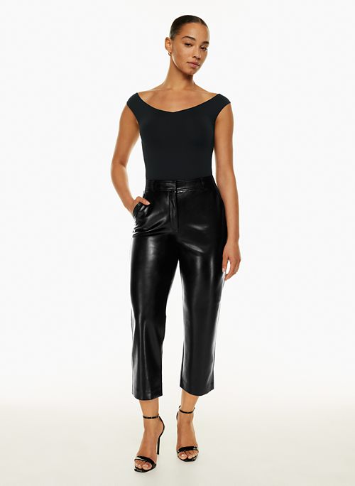 Buy Womens Faux Black PU Leather Pants High Waist Straight Wide Leg Punk  Casual Trousers with Pockets Fbrown Large at Amazonin