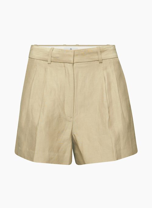 PLEATED LINEN MINI SHORT - High-rise pleated shorts