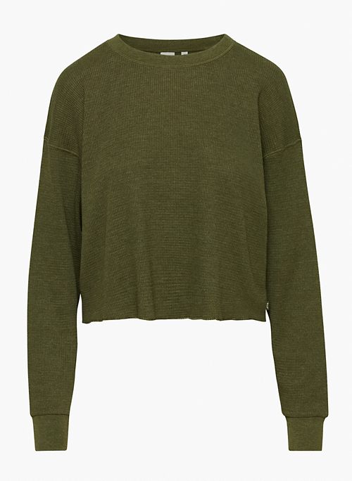Army Green Waffle Knit Sweater with Neon Accents
