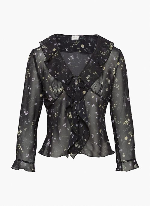 FRENCHY BLOUSE - Long-sleeve V-neck ruffle blouse