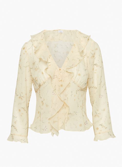 FRENCHY BLOUSE - Long-sleeve V-neck ruffle blouse