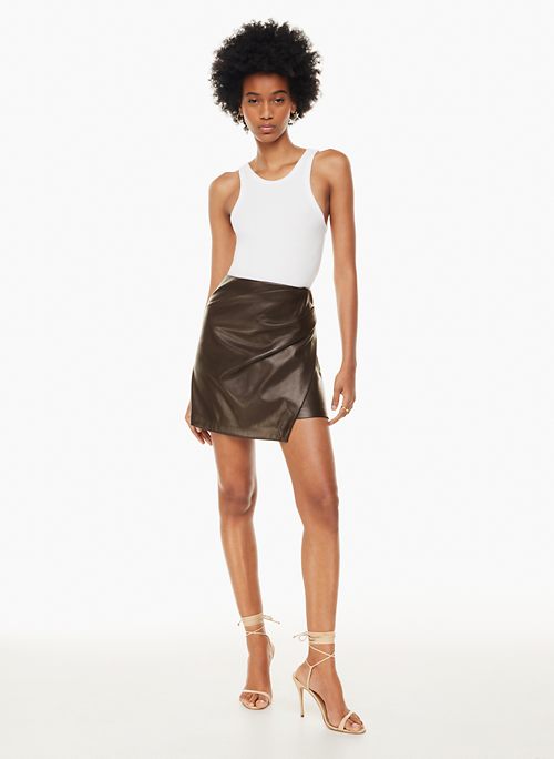 Women's Stretch Faux Leather Skirt High Waist Split Mini Bodycon