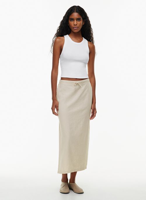 Linen Midi Skirt, Brown A Line Skirt Women, High Waist Skirt With
