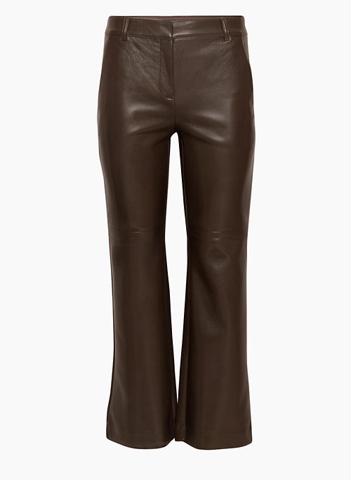 Dark Brown Washed Faux Leather Flared Pants