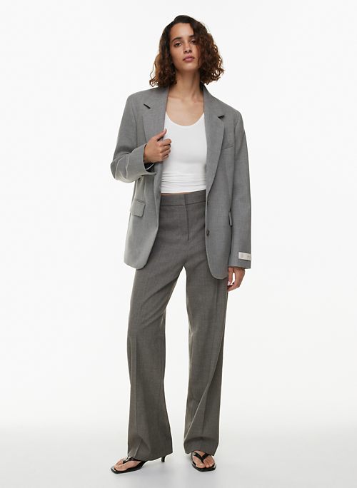 Plain Attic Wide Leg Grey Color Women Business Pant Suit, Waist